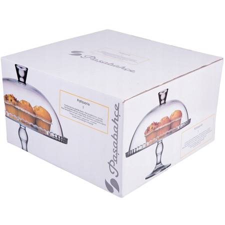 Patera szklana 32 cm z Nóżką i Kloszem Okrągła Pasabahce