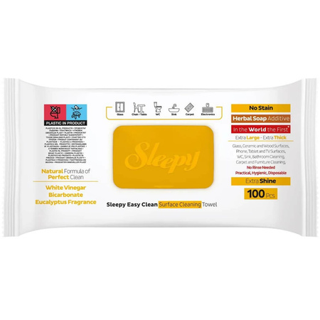 Chusteczki nawilżane do sprzątania 100 szt. uniwersalne Żółte Zapach eukaliptusa Sleepy