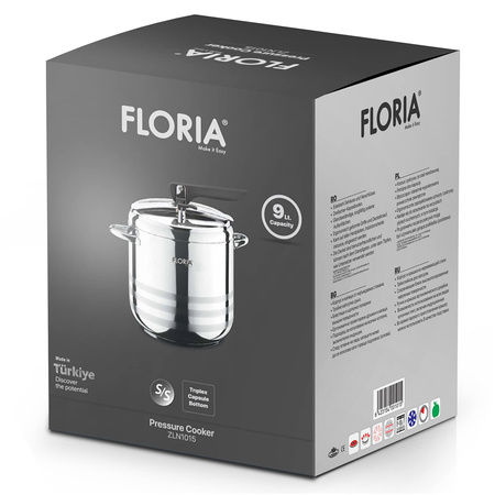 Szybkowar 9L Garnek ciśnieniowy Stalowy na Indukcję Gaz Floria